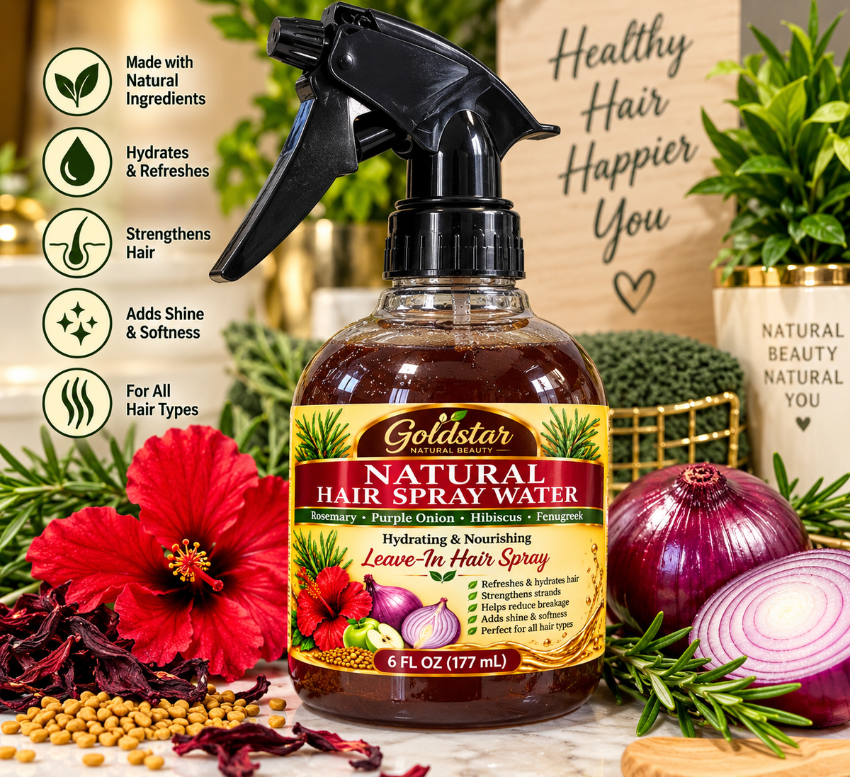 Goldstar Natural Hair Spray Water – 6 FL OZ